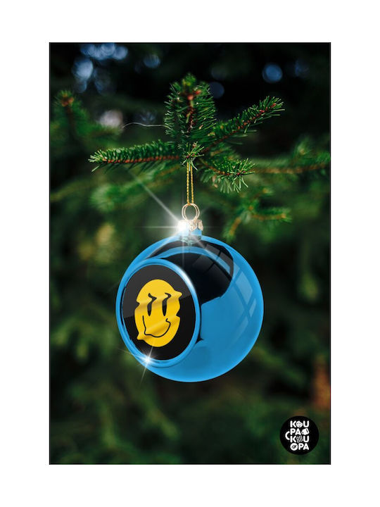 Smile Avatar Distrorted Christmas Plastic Ball Ornament Blue 8cm