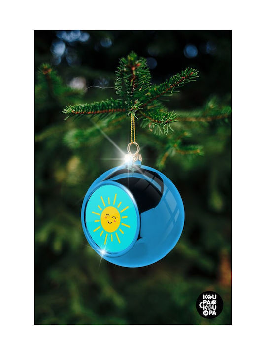 Happy Sun Christmas Plastic Ball Ornament Blue 8cm