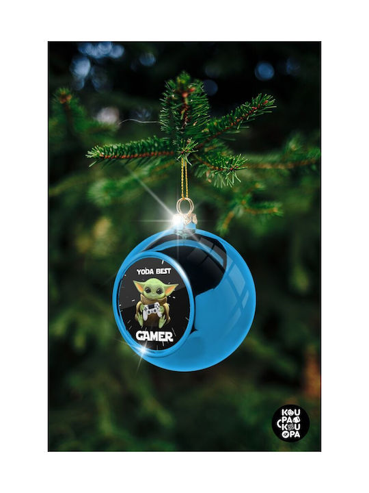 Yoda Best Gamer Christmas Plastic Ball Ornament Blue 8cm