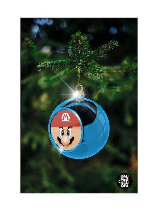 Super Mario Flat Christmas Plastic Ball Ornament Blue 8cm