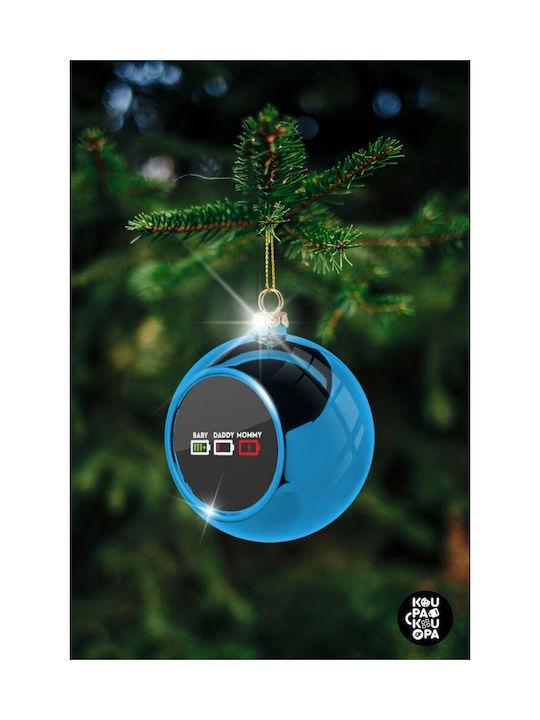 Baby Mommy Daddy Low Battery Weihnachtshänger Kugel Ornament Plastik Blau 8cm