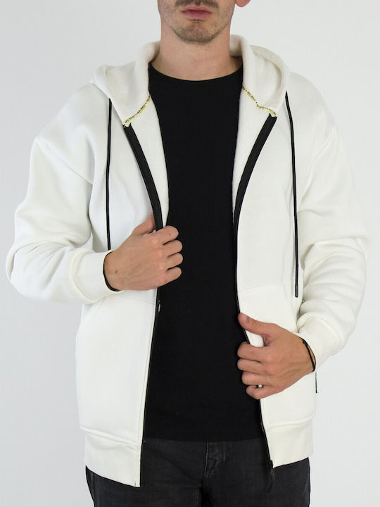 Huxley & Grace Men's Sweatshirt Jacket with Hood and Pockets White