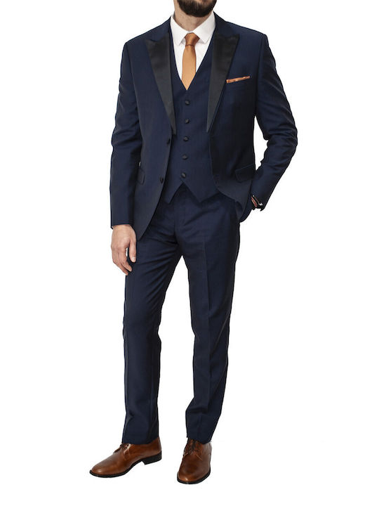 Leonardo Uomo Men's Winter Suit with Vest Blue