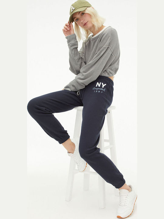 Hohe Taille Jogginghose Jogger Marineblau