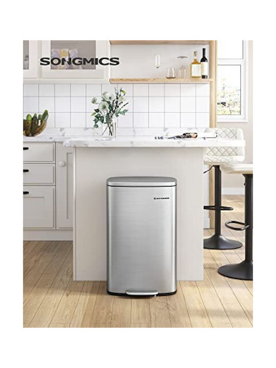 Songmics Κάδος Απορριμμάτων Πλαστικός με Πεντάλ Ασημί 50lt
