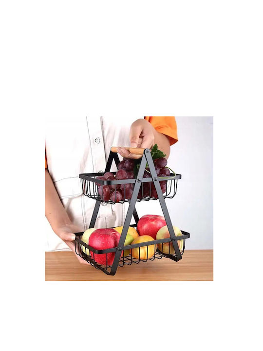 Obstschale Metallisch 2 Niveaus Schwarz 27x27x38cm
