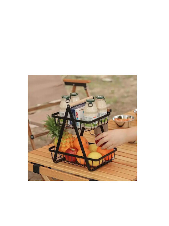 Obstschale Metallisch 2 Niveaus Schwarz 27x27x38cm