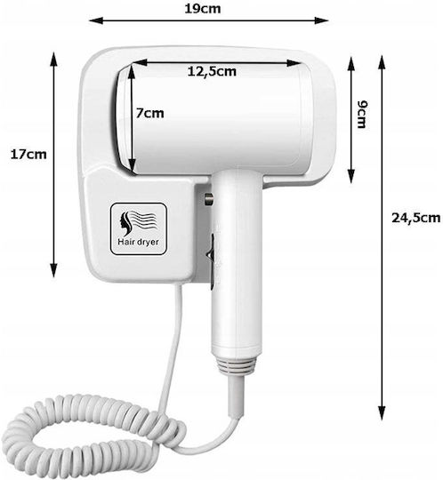 Verk Group White Hotel Hair Dryer 1.2kW with Spiral Cable up to 70cm