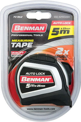 Benman Tape Measure with Auto-Rewind and Magnet 25mm x 5m