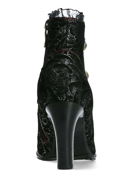 Leather Women's Ankle Boots with High Heel Black