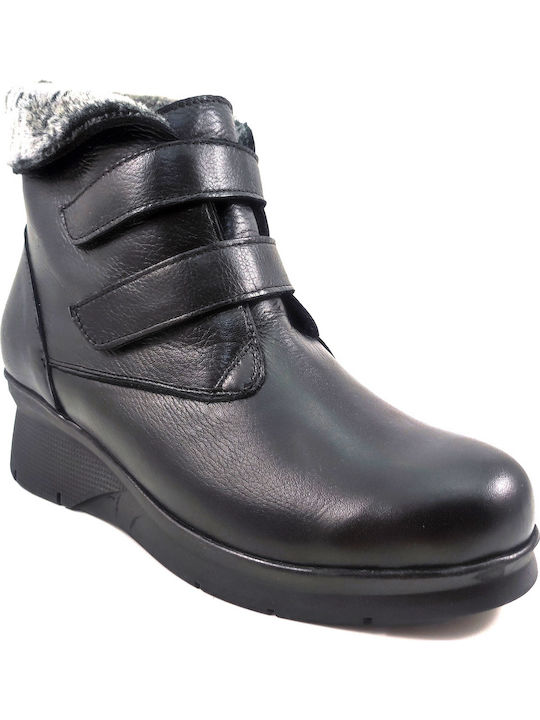 Ghete dama de piele cu Platformă cu blană negră