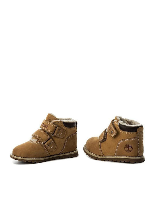 Pokey Pine Suede Kids Boots with Velcro Brown