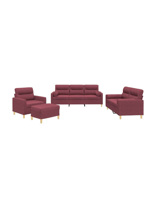 Living Room Furniture Set 3-Seater & 2-Seater & Armchair & Stool Bordeaux