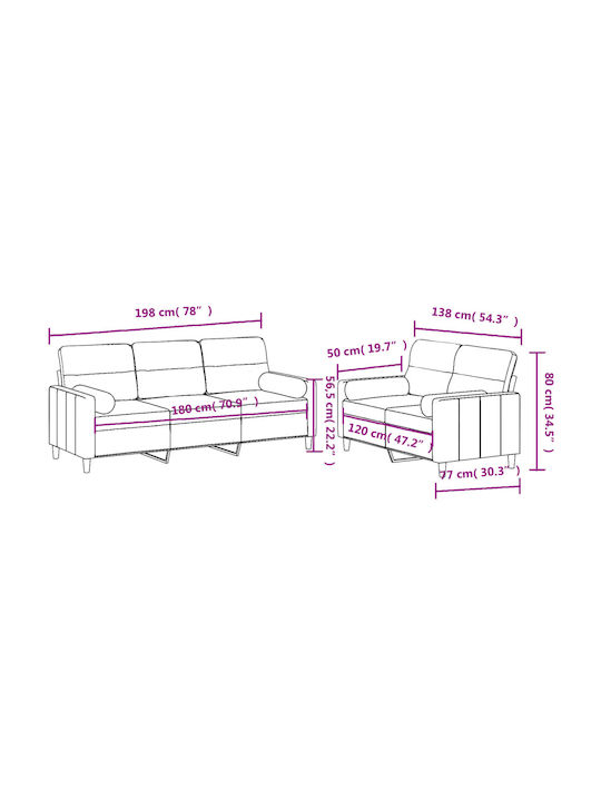 Living Room Furniture Set 3-Seater & 2-Seater Bordeaux