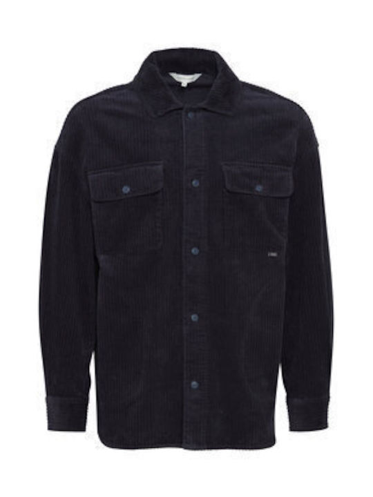Μακρυμάνικo Κοτλέ Overshirt σε Κανονική Γραμμή Σκούρο Μπλε