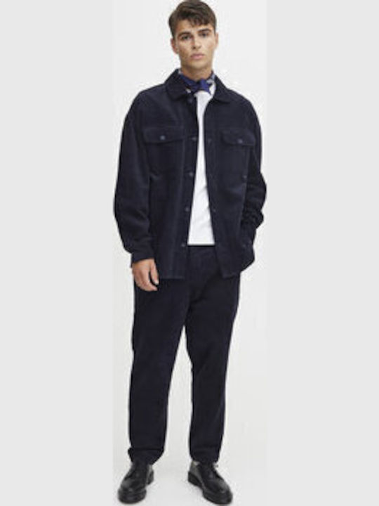 Μακρυμάνικo Κοτλέ Overshirt σε Κανονική Γραμμή Σκούρο Μπλε