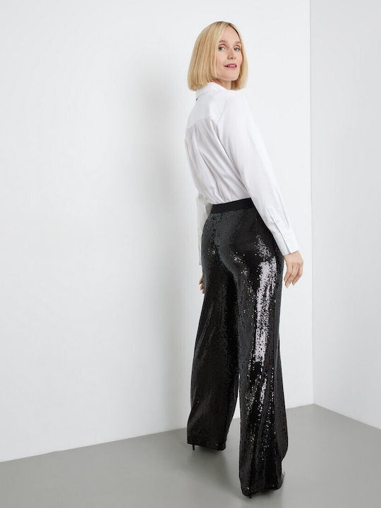 Gerry Weber Pantaloni de damă În talie înaltă De material textil Pantaloni cu elastic cu croială lejeră Black