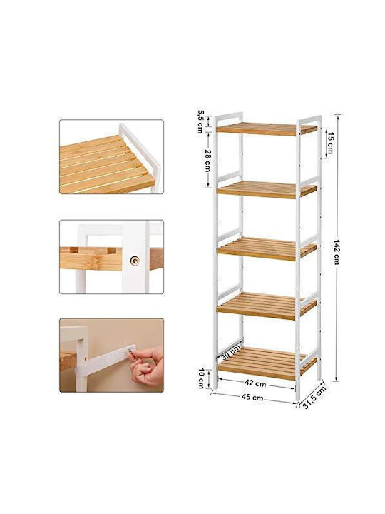 Songmics Montat pe perete Raft de baie Bamboo 31.5x45x142cm
