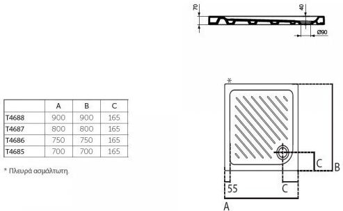 Ideal Standard Τετράγωνη Κεραμική Ντουζιέρα 80x80cm Λευκή Ideal Standard Τετράγωνη Κεραμική Ντουζιέρα 80x80cm Λευκή