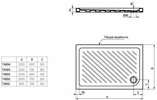 Ideal Standard Ορθογώνια Κεραμική Ντουζιέρα 100x70cm Λευκή