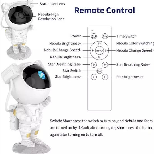 Led Περιστρεφόμενο Παιδικό Φωτιστικό Projector με Προβολή Αστεριών Λευκό