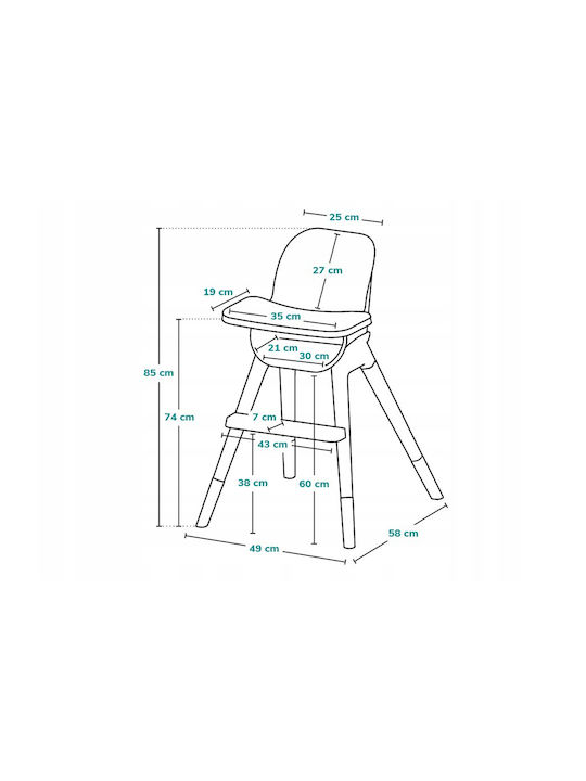 Lionelo Koen Baby Highchair 2 in 1 with Adjustable Height Pink Rose