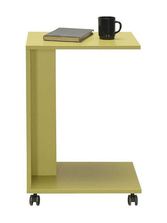 Rectangular Side Table C Shape Wooden with Wheels Yellow-Green W35xL45xH65cm