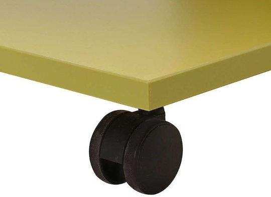 Rectangular Side Table C Shape Wooden with Wheels Yellow-Green W35xL45xH65cm