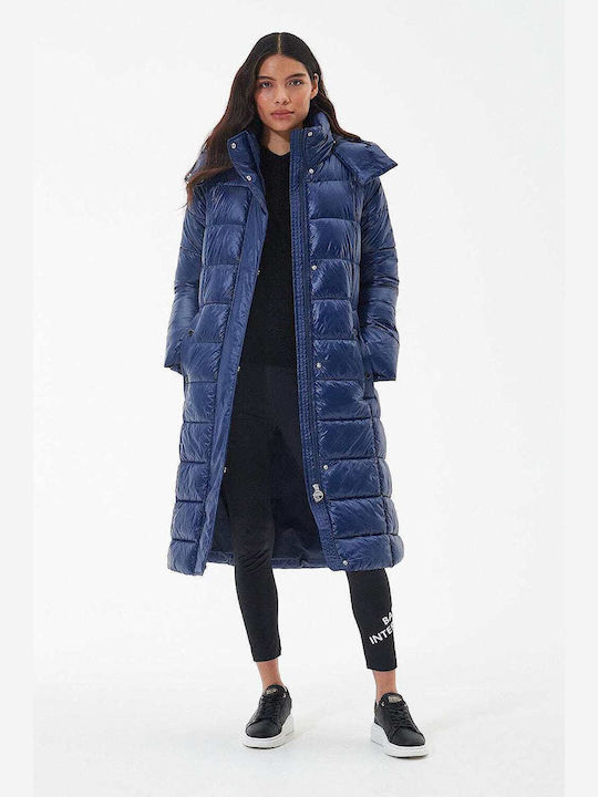 Women's Long Puffer Jacket for Winter with Hood Blue