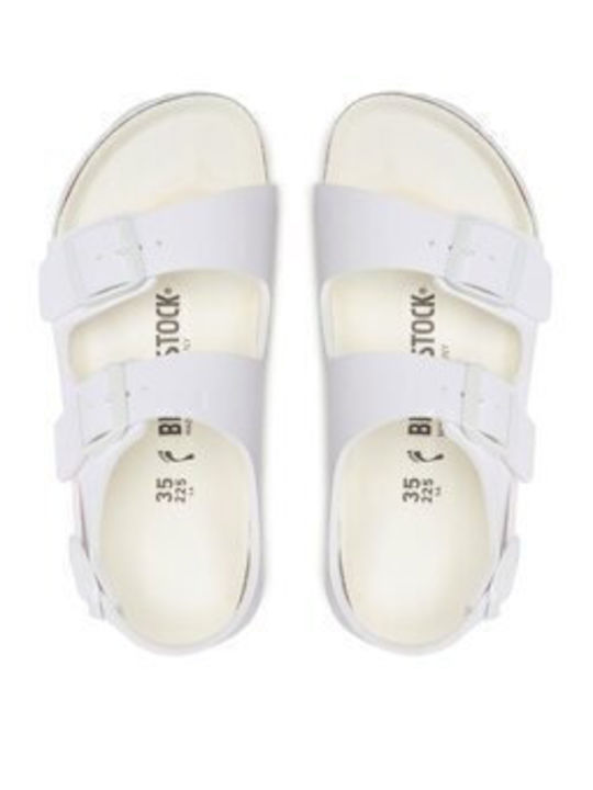 Milano Leder Flache Sandalen für Damen mit Riemen in Weiß Farbe Schmal Passform