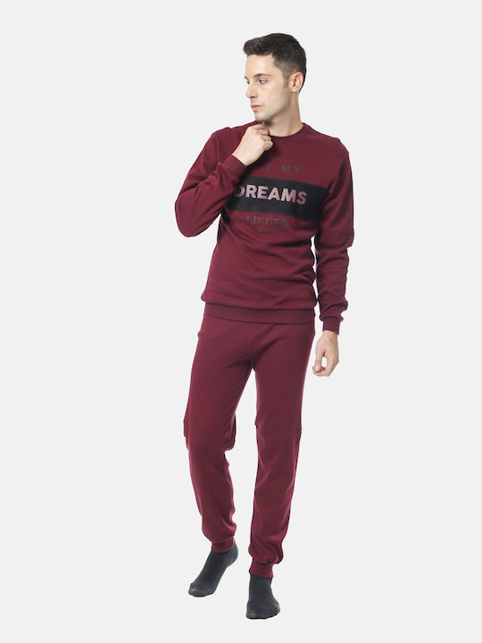 Dreams by Joyce Men's Winter Cotton Pajamas Set Bordeaux