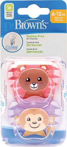 Dr. Brown's PV22014 Orthodontic Pacifiers Silicone Teddy Bear - Pink for 6-12 months 2pcs