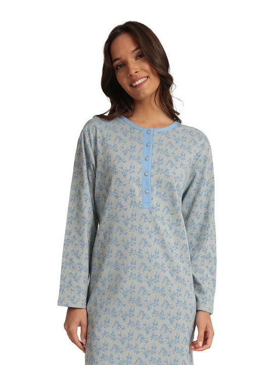 Lydia Creations Winter Cotton Women's Nightdress Blue