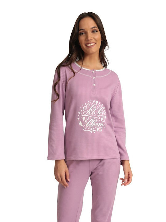 Lydia Creations Winter Women's Pyjama Set Cotton Purple