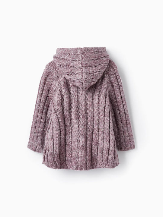 Zippy Kids Cardigan Knitted with Hood Purple