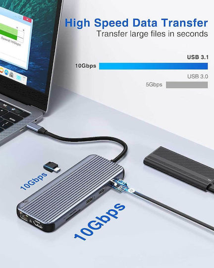 Lionwei UC3703 USB-C / USB-A Docking Station με 4K PD Ethernet Γκρι