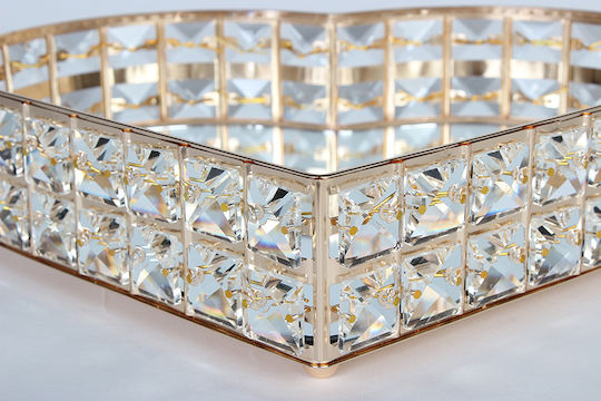 Keskor Διακοσμητικός Δίσκος Metallisch Herz Rechteckig mit Spiegel Gold 30x27x7cm 1Stück