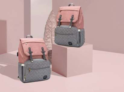 Lequeen Diaper Bag Pink - Grey