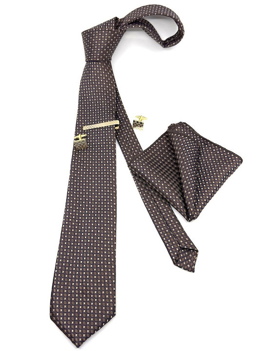 Legend Accessories Тип Micro Комплект Мъжки Кравати Отпечатани в Кафяв Цвят