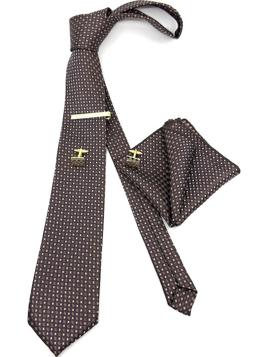 Legend Accessories Тип Micro Комплект Мъжки Кравати Отпечатани в Кафяв Цвят