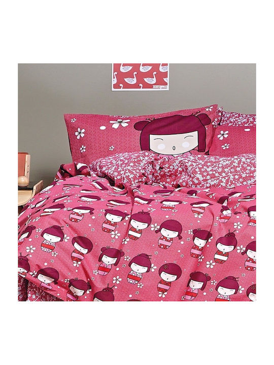 Kentia Kids Cotton Pillowcase Set 50x70cm Red-Pink-Eggplant