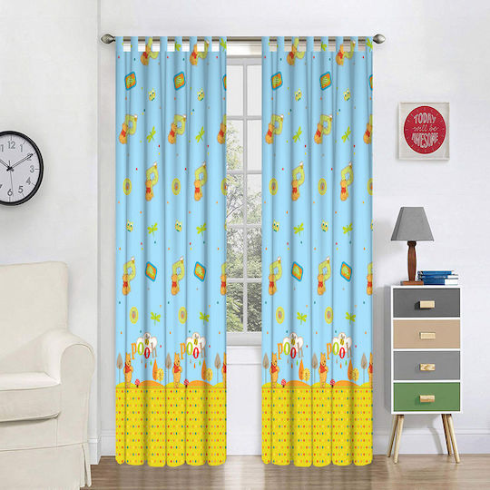 Disney Παιδική Κουρτίνα WP203 Winnie με Τρέσα Μπλε 140x290εκ.
