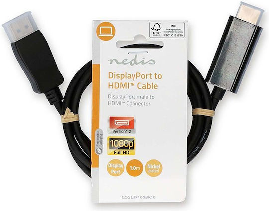 Nedis Cable DisplayPort male - HDMI male 1m Black (CCGL37100BK10)