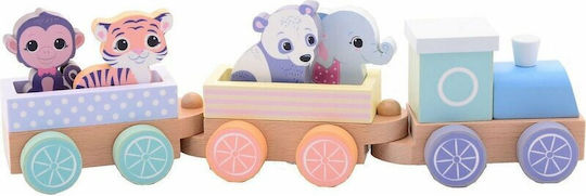 Joueco Vehicle The Wildies Family Trainset With Animals made of Wood for 18++ Months