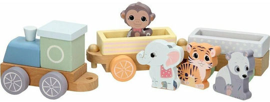 Joueco Vehicle The Wildies Family Trainset With Animals made of Wood for 18++ Months