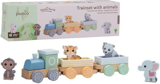 Joueco Vehicle The Wildies Family Trainset With Animals made of Wood for 18++ Months