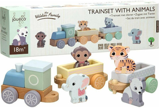 Joueco Vehicle The Wildies Family Trainset With Animals made of Wood for 18++ Months