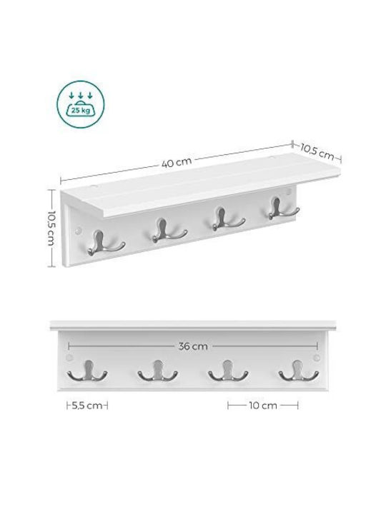 Songmics Κρεμάστρα Τοίχου Μεταλλική Λευκή 40x10.5x10.5cm