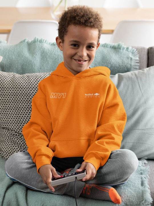 Kinder-Sweatshirt mit Kapuze und Taschen Orange