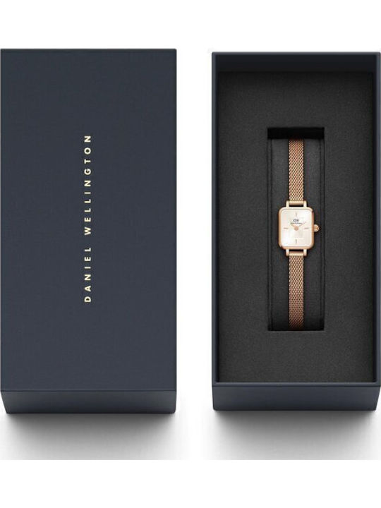 Daniel Wellington Quadro Women's Watch with Pink Gold Metal Bracelet